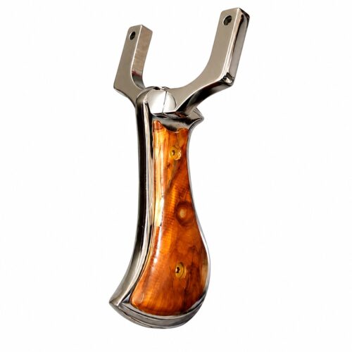 Ergonomic metal-and-wood tool with a forked, U-shaped head and a curved wooden grip.
