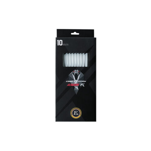 Black packaging box labeled '10 bolts' with a clear window revealing white bolts inside.